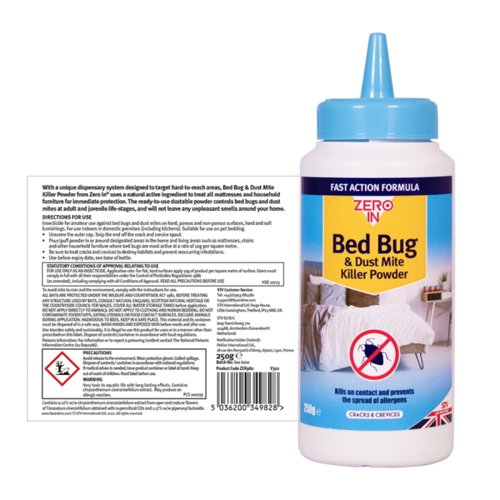 [ZER982] STV Bed Bug & Dust Mite Killer Powder - 250g Image 