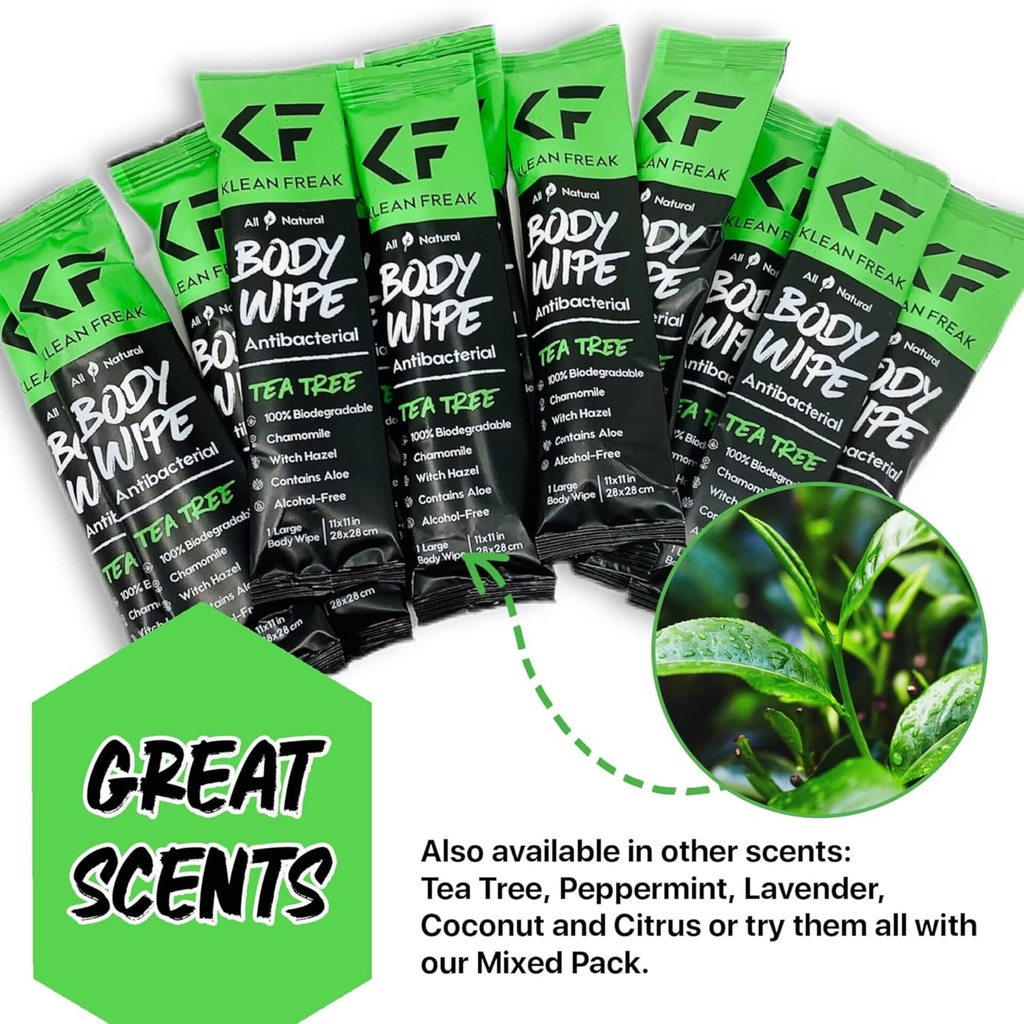 [SSTT01] Klean Freak - Body Wipes - Single Sachet - Tea Tree Image 