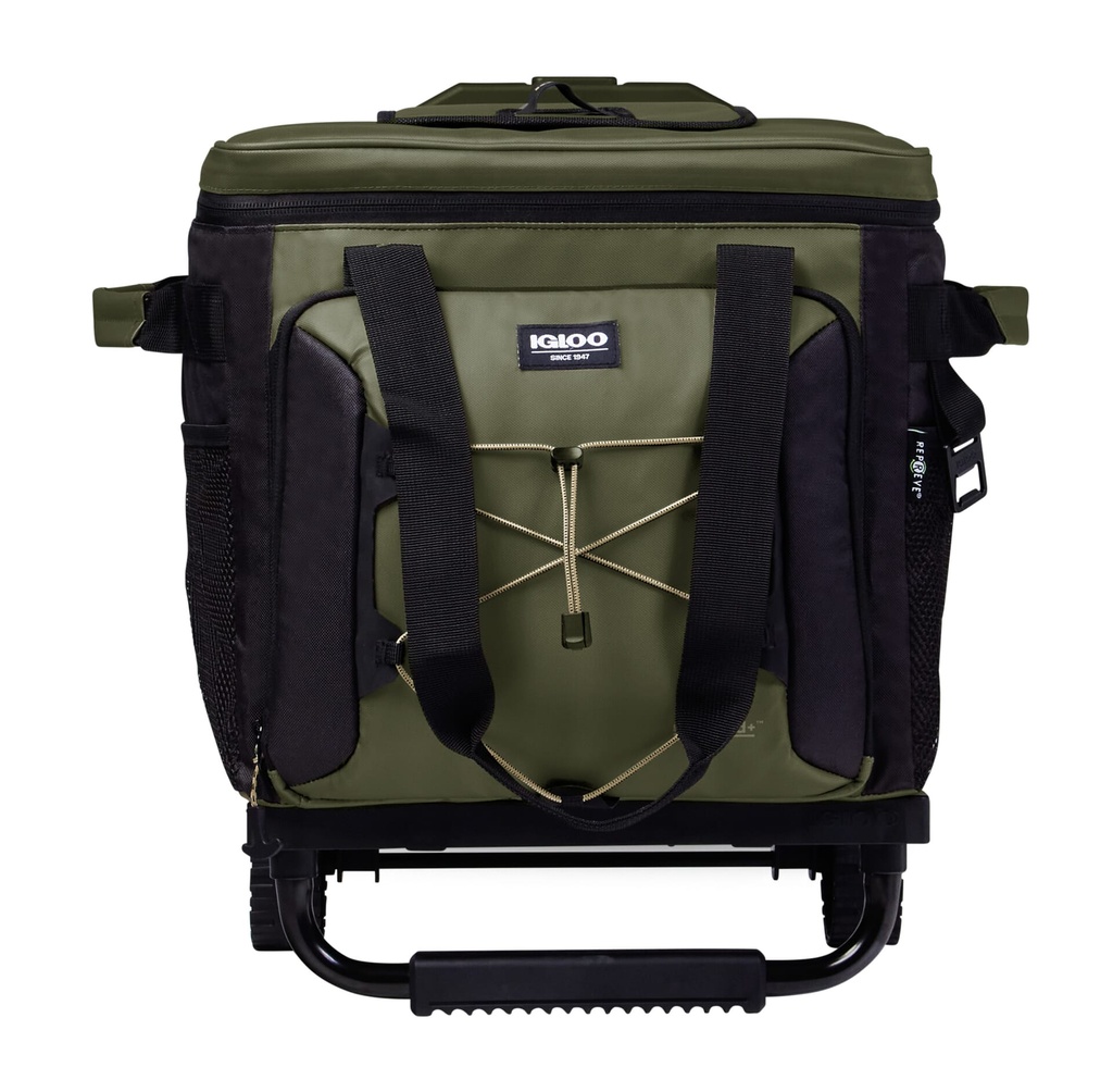 [00066322] IGLOO-Eco-Friendly 40 -can Camping Collapsible Roller Cooler - Olive Image 