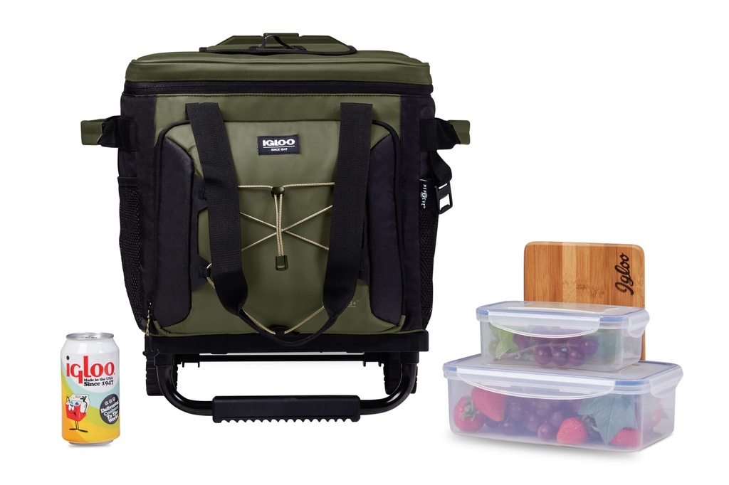 [00066322] IGLOO-Eco-Friendly 40 -can Camping Collapsible Roller Cooler - Olive Image 