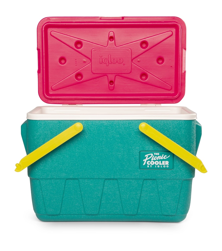 [00048537] IGLOO-Retro Jade 25 Qt Lunch Picnic Basket Cooler - Dark Jade /Bold Magenta /Livewire Yellow Image 