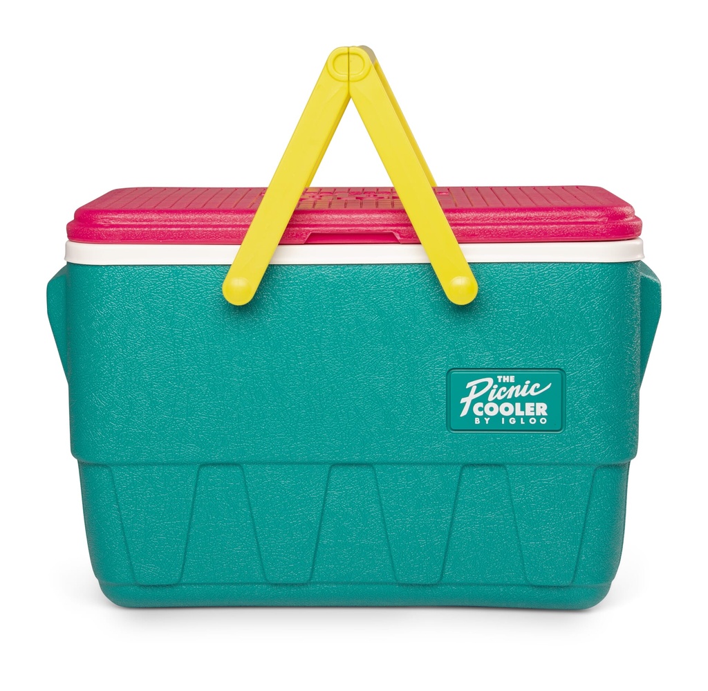 [00048537] IGLOO-Retro Jade 25 Qt Lunch Picnic Basket Cooler - Dark Jade /Bold Magenta /Livewire Yellow Image 