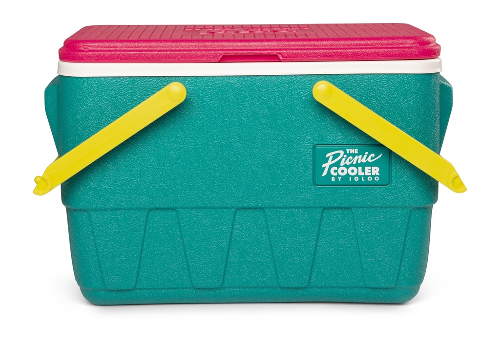 [00048537] IGLOO-Retro Jade 25 Qt Lunch Picnic Basket Cooler - Dark Jade /Bold Magenta /Livewire Yellow Image 