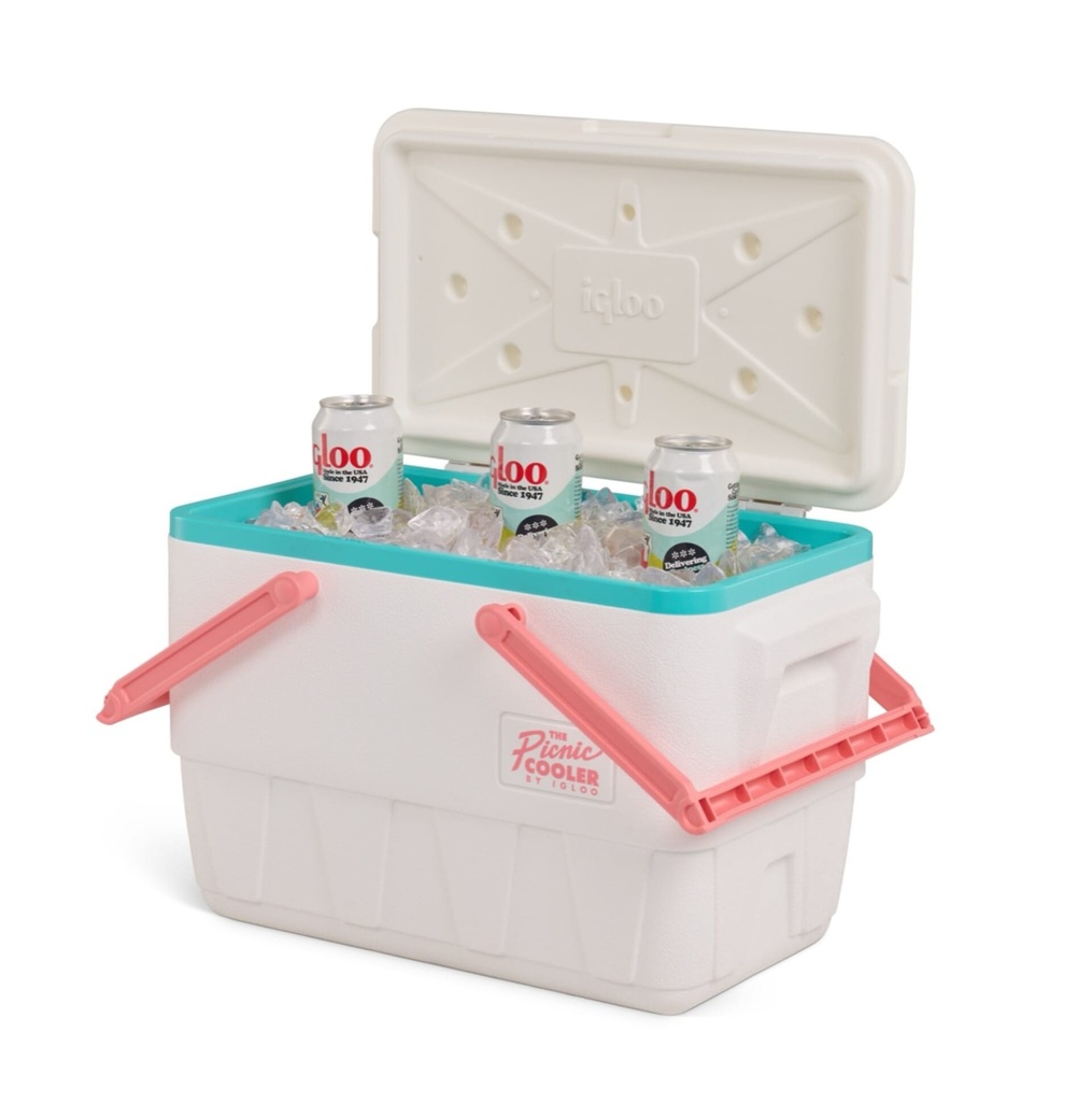 [00032385] IGLOO-Retro Jade 25 Qt Lunch Picnic Basket Cooler - White  Image 