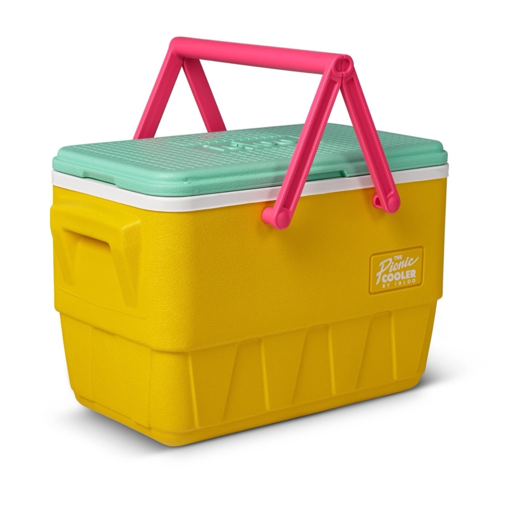 [00032793] IGLOO-Retro Jade 25 Qt Lunch Picnic Basket Cooler - Yellow,White,Mint,Pink  Image 