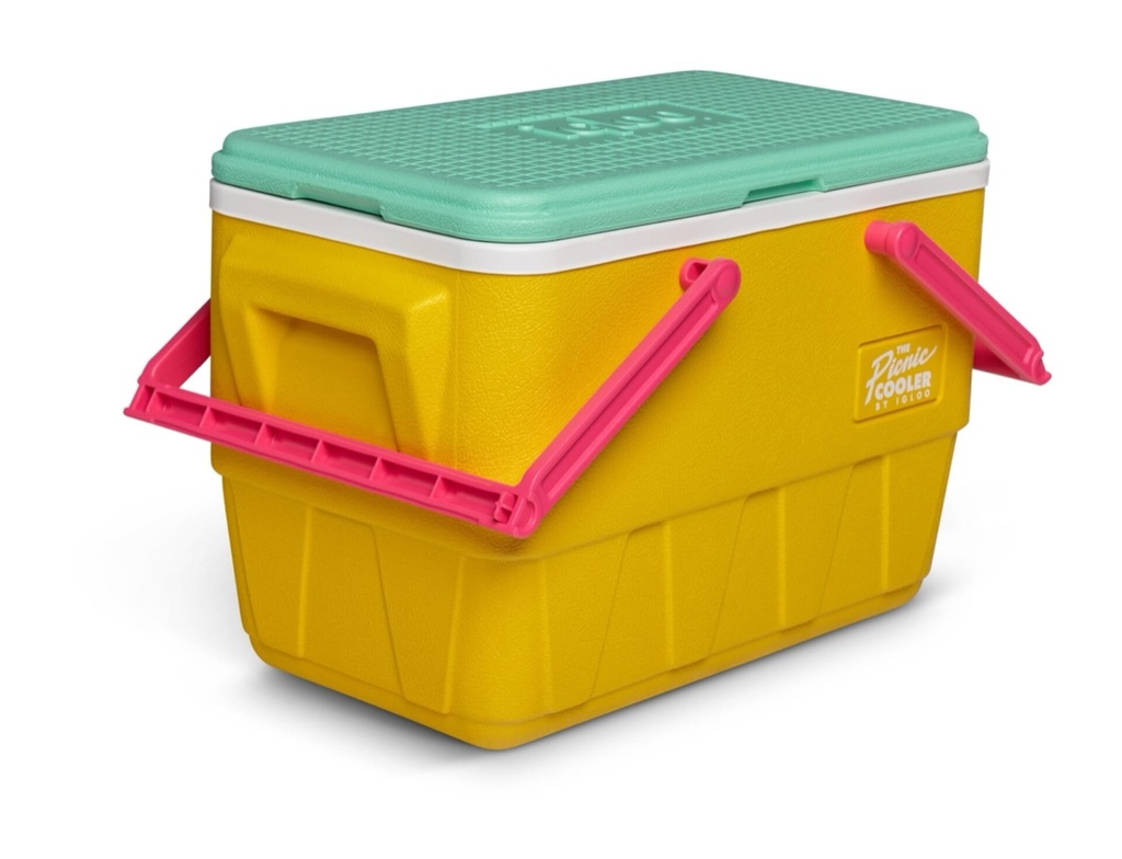 [00032793] IGLOO-Retro Jade 25 Qt Lunch Picnic Basket Cooler - Yellow,White,Mint,Pink  Image 