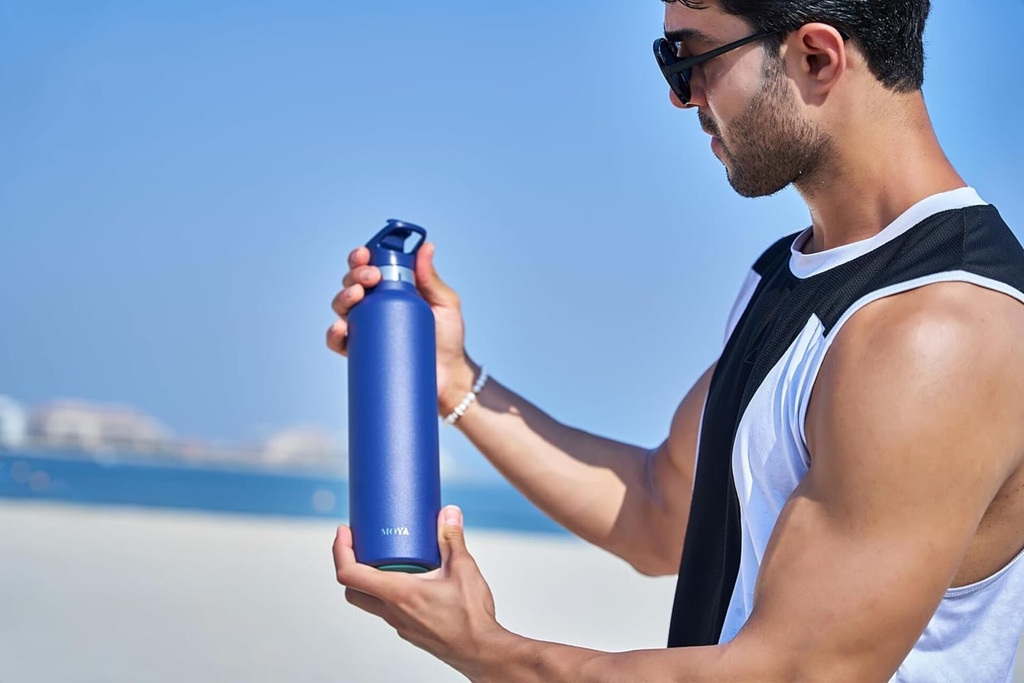 [DB03002A-S] Moya "Black Sea"  700ml Insulated Sustainable Water Bottle Navy Spout Lid Image 