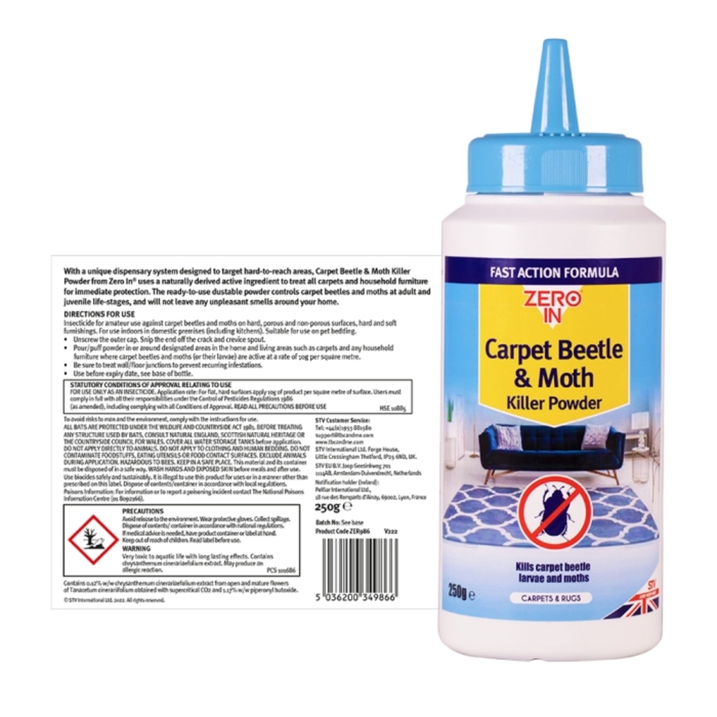 [ZER986] STV  Carpet Beetle & Moth Killer Powder - 250g Image 