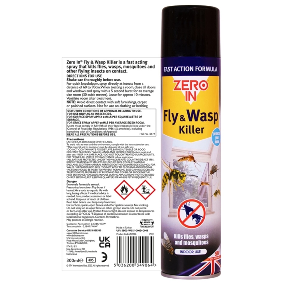 [ZER906] STV  Fly & Wasp Killer - 300ml Aerosol Image 