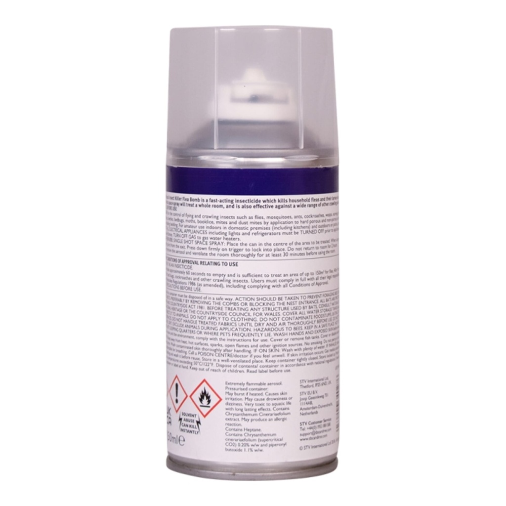 [ZER027] STV  Natural Insect Killer Flea Bomb - 150ml One Shot Aerosol Image 