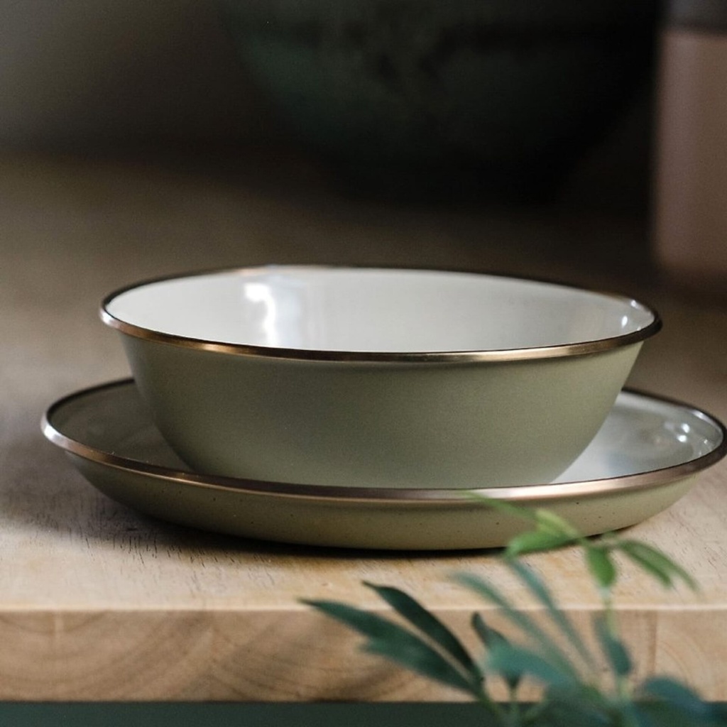 [CKW-1028] BareBones - Enamel 2-Tone Salad Plate Set - Olive Drab Image 