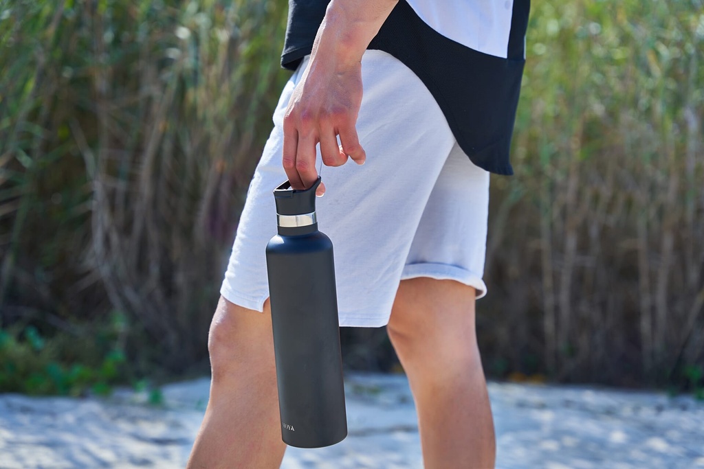 [DB04001A-S] Moya "Coral Reef" 1L Insulated Sustainable Water Bottle Black Spout Lid Image 