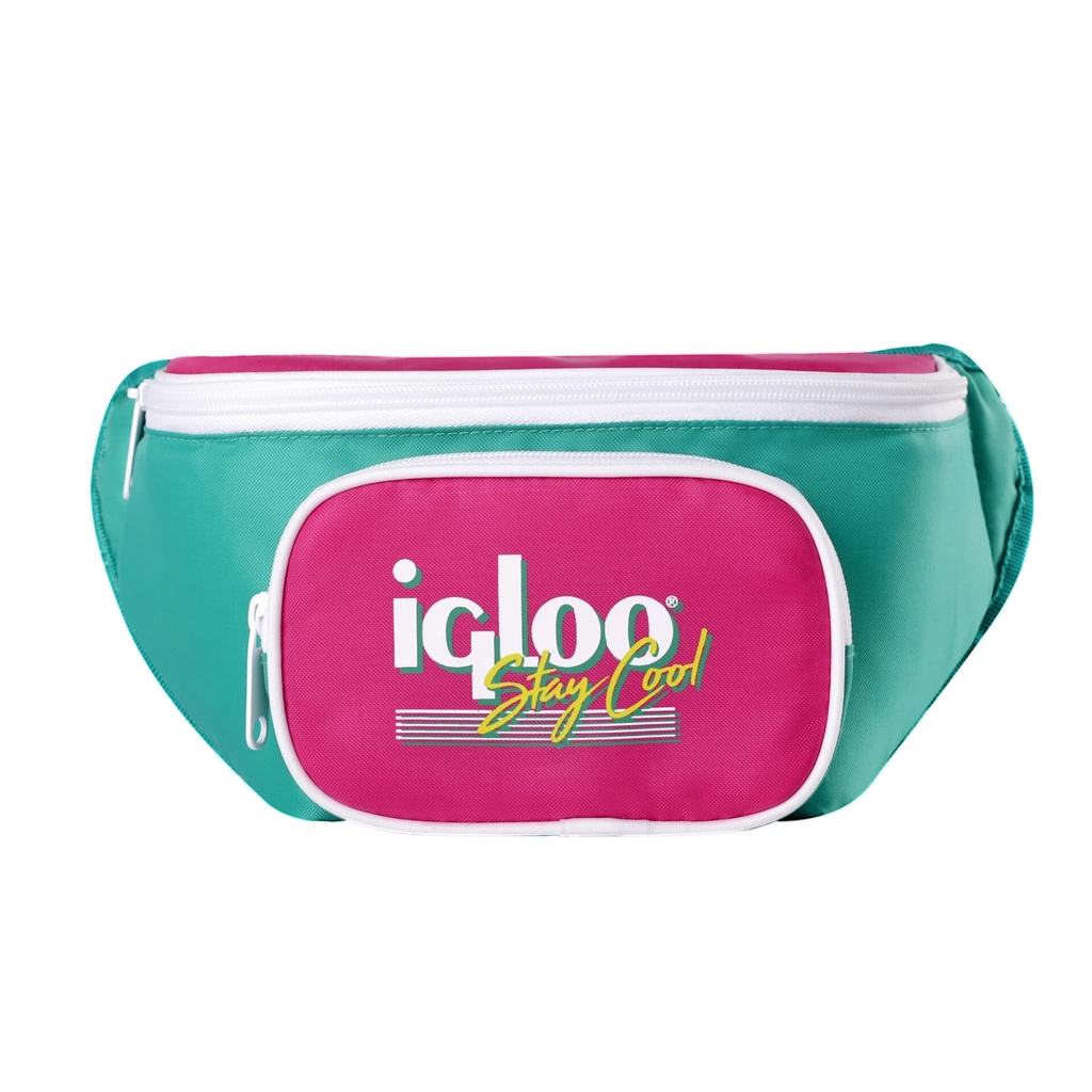 00065477-Igloo-Retro Fanny Pack Cooler Bag - Dark Jade /Bold Magenta /Livewire Yellow