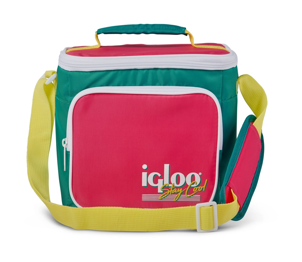 00065479-Igloo-Retro Square Cooler Lunch Bag - Dark Jade /Bold Magenta /Livewire Yellow