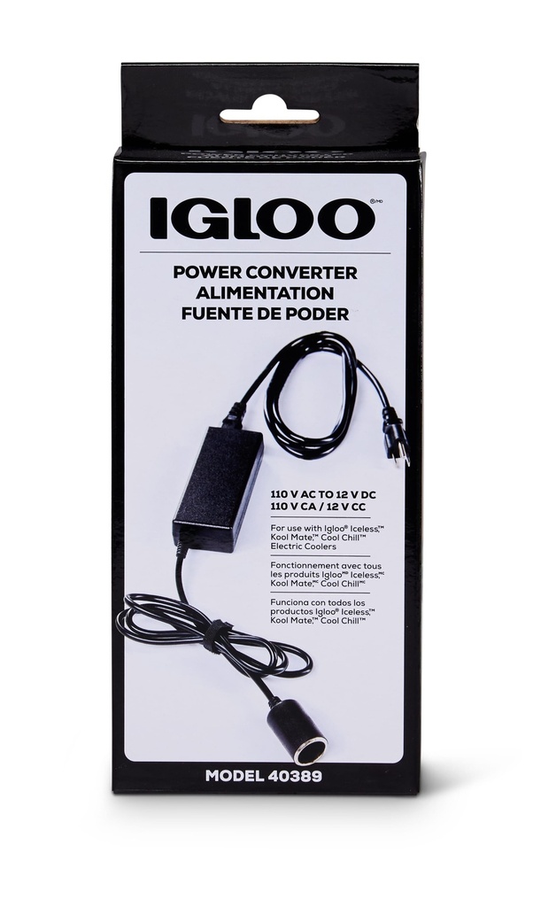 IGLOO-110V AC Power Converter for Iceless Kool Mate Cool Chill Thermolectric Coolers - Black 