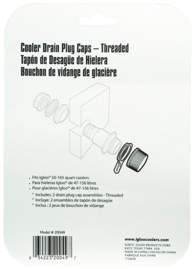 IGLOO-Threaded Drain Plug Caps With Plastic Tether - White 