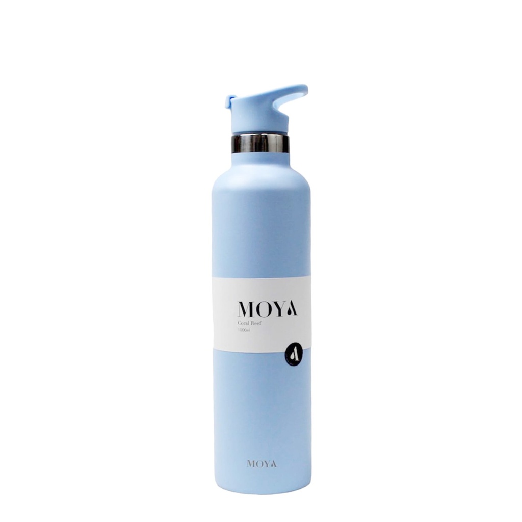 Moya "Coral Reef" 1L Insulated Sustainable Water Bottle Powder Blue Spout Lid