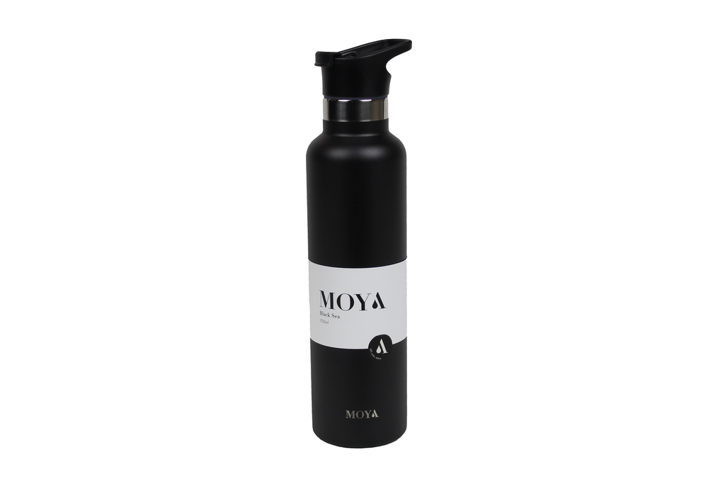 Moya "Black Sea"  700ml Insulated Sustainable Water Bottle Black Spout Lid