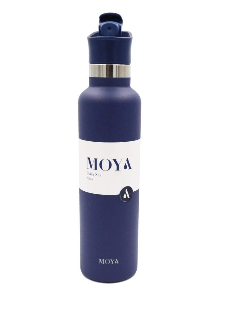 Moya "Black Sea"  700ml Insulated Sustainable Water Bottle Navy Spout Lid