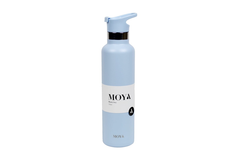 Moya "Black Sea"  700ml Insulated Sustainable Water Bottle Powder Blue Spout Lid