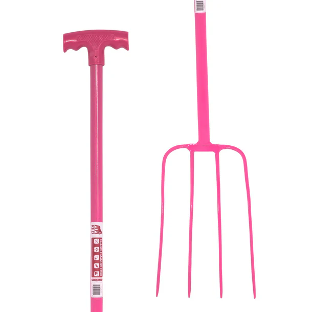 Red  Gorilla - 4 Prong Manure Fork T-Handle - Pink (T-Handle)