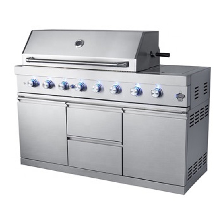 Fornizza 6 Burner Gas Grill With Infrared Burner and Side Burner Stainless Steel